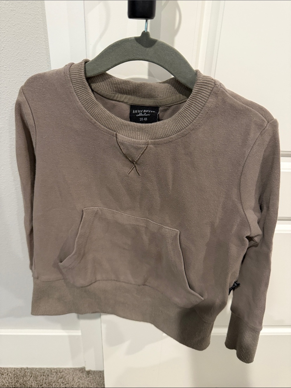 Little Bipsy Taupe Crewneck Sweatshirt with Kangaroo Pocket
